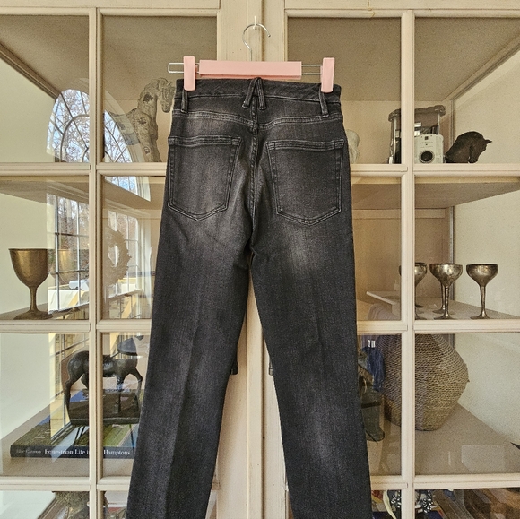 Good American Good Waist Fray Hem Crop Skinny Jean Womens 0/25 Black Ultra High - Picture 10 of 11